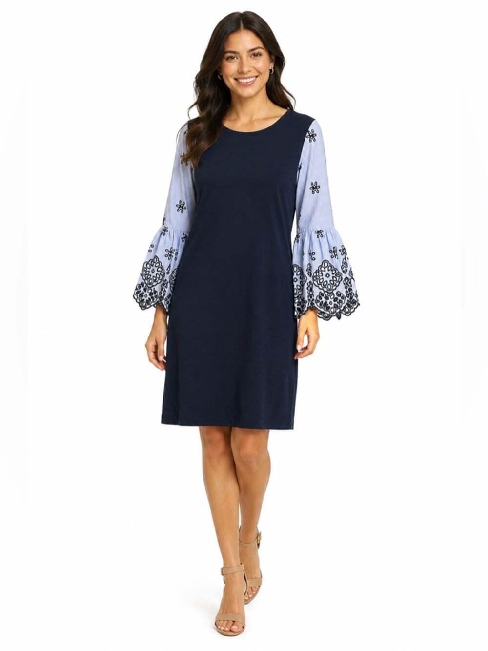 LOFT Ann Taylor Blue Embroidered Sheath Dress Size Small Women's